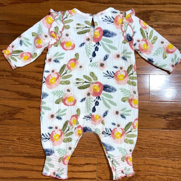 Mud Pie Baby Girls Floral Cotton Gauze One Piece Size 0-3M - Picture 10 of 15